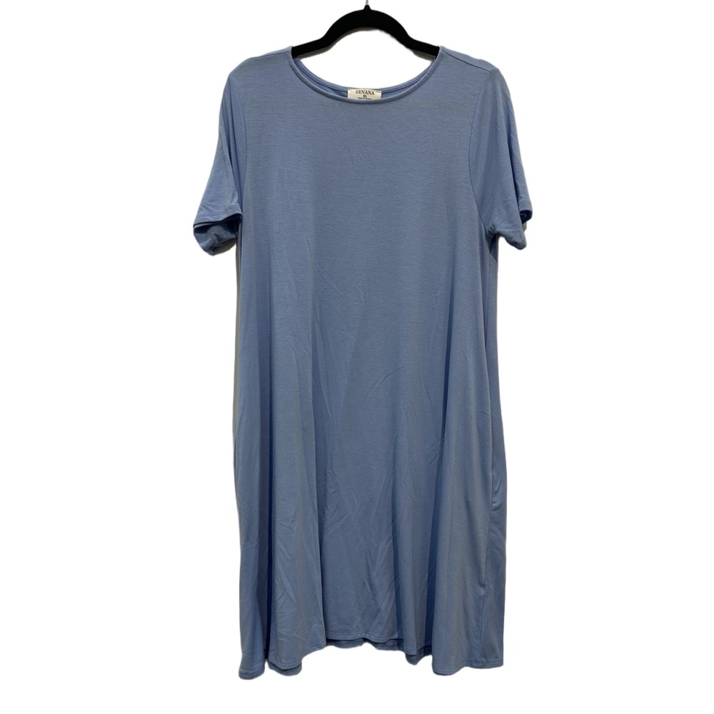 Zenana Light Blue T-Shirt Dress XL | Soft & Stretchy with Pockets